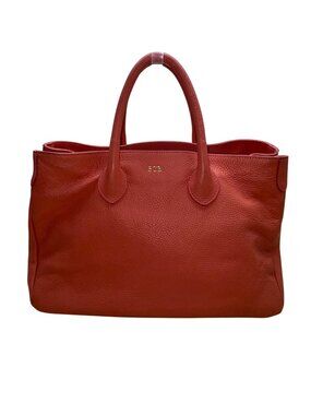 Mark & Graham Women’s Red Leather Gold BCB Initial Details Tote Bag Size L